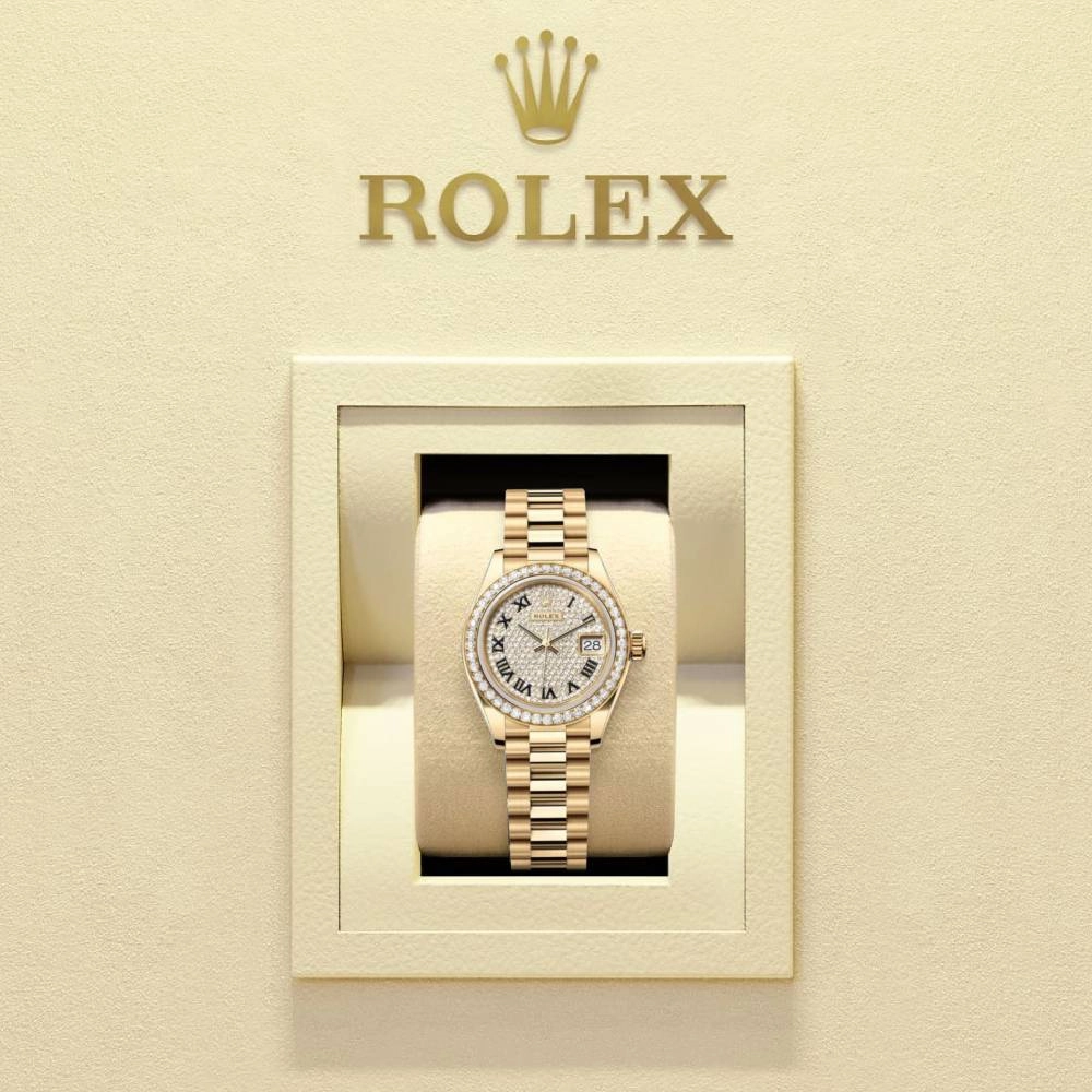 Rolex Lady Datejust 28mm - Ref: 279138rbr-0029 - Diamond Pave Dial, 18K Yellow Gold President Bracelet Women's Watch