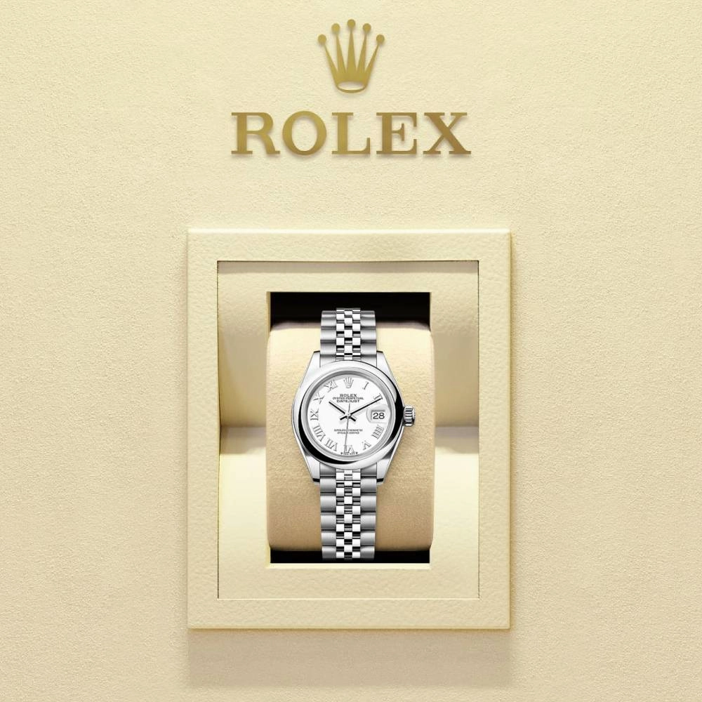 Rolex Lady-Datejust 28mm - Ref: 279160-0015 - White Roman Dial, Stainless Steel Jubilee Bracelet Women's Watch