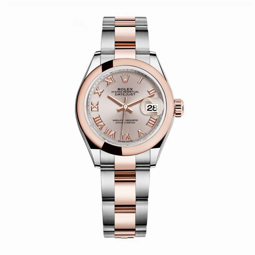 Rolex Lady-Datejust 28mm - Ref: 279161-0006 - Sundust Roman Dial, Two Tone Stainless Steel & 18K Rose Gold Oyster Bracelet Women's Watch