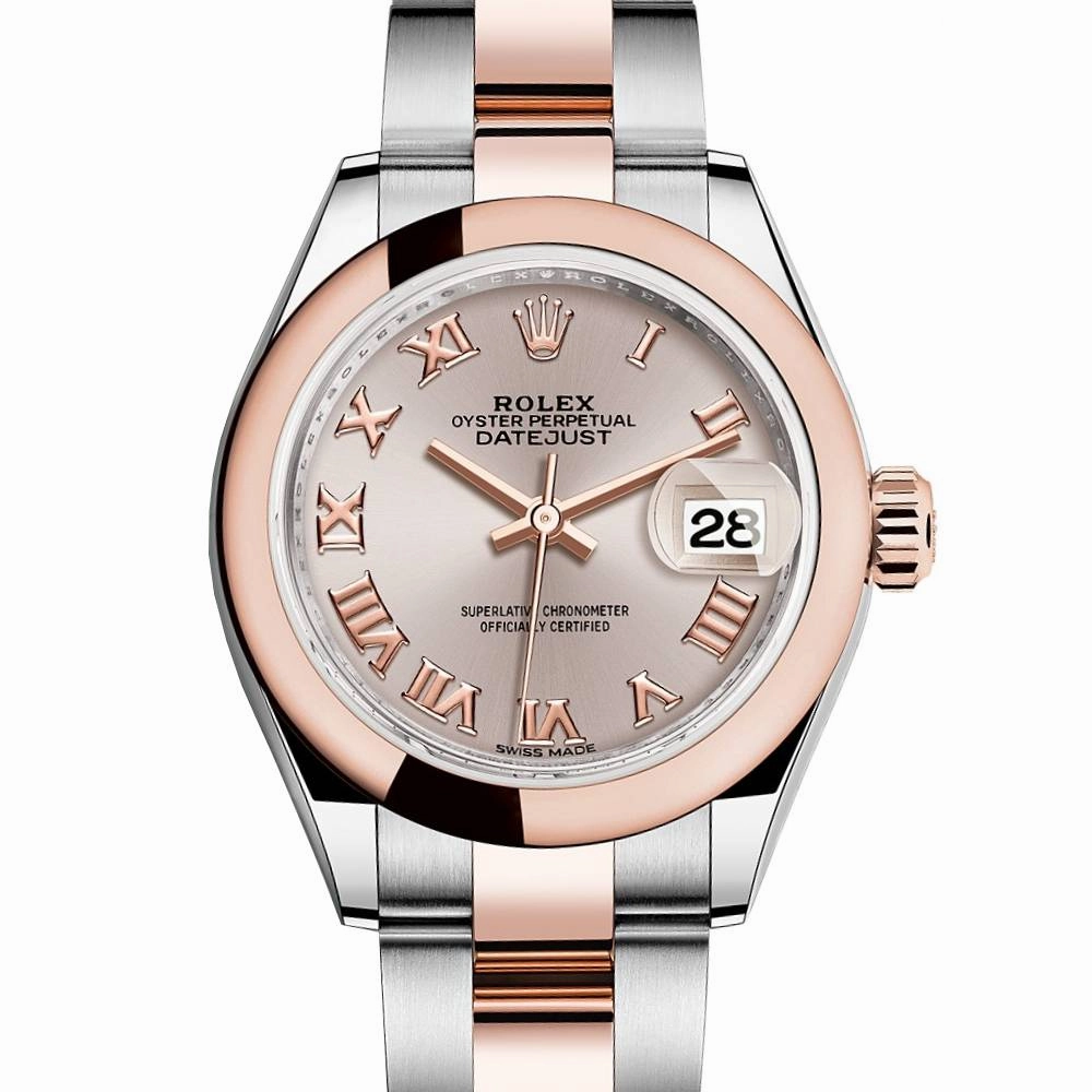 Rolex Lady-Datejust 28mm - Ref: 279161-0006 - Sundust Roman Dial, Two Tone Stainless Steel & 18K Rose Gold Oyster Bracelet Women's Watch