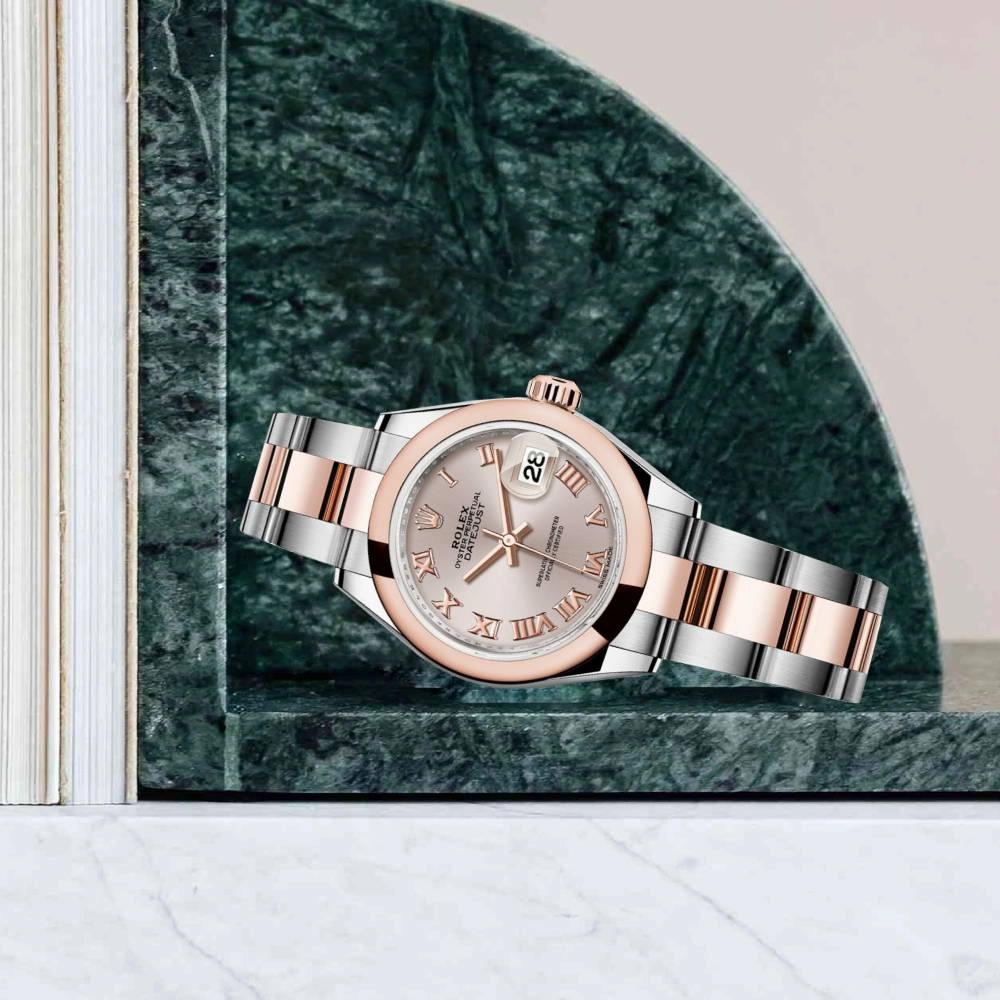 Rolex Lady-Datejust 28mm - Ref: 279161-0006 - Sundust Roman Dial, Two Tone Stainless Steel & 18K Rose Gold Oyster Bracelet Women's Watch