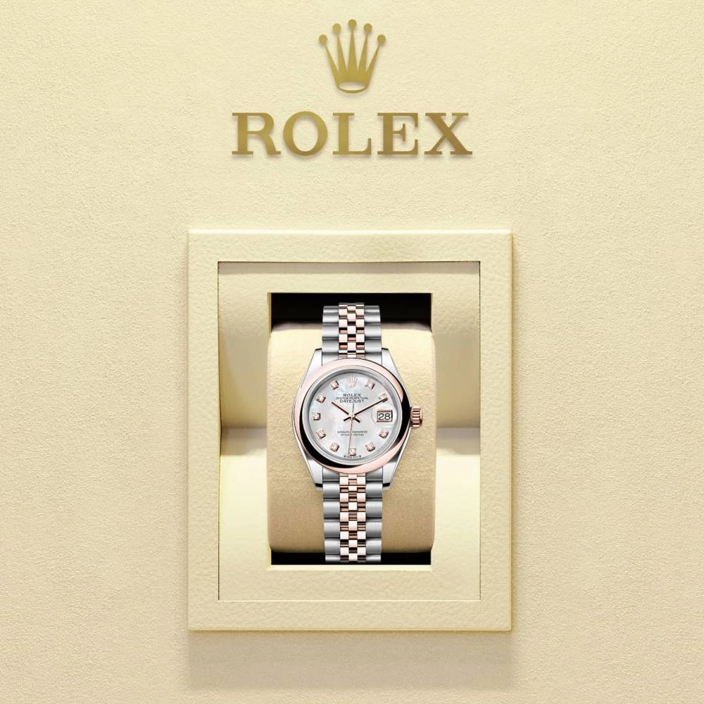 Rolex Lady-Datejust 28mm - Ref: 279161-0013 - White Mother of Pearl Diamond Dial, Two Tone Stainless Steel & 18K Rose Gold Jubilee Bracelet Women's Watch