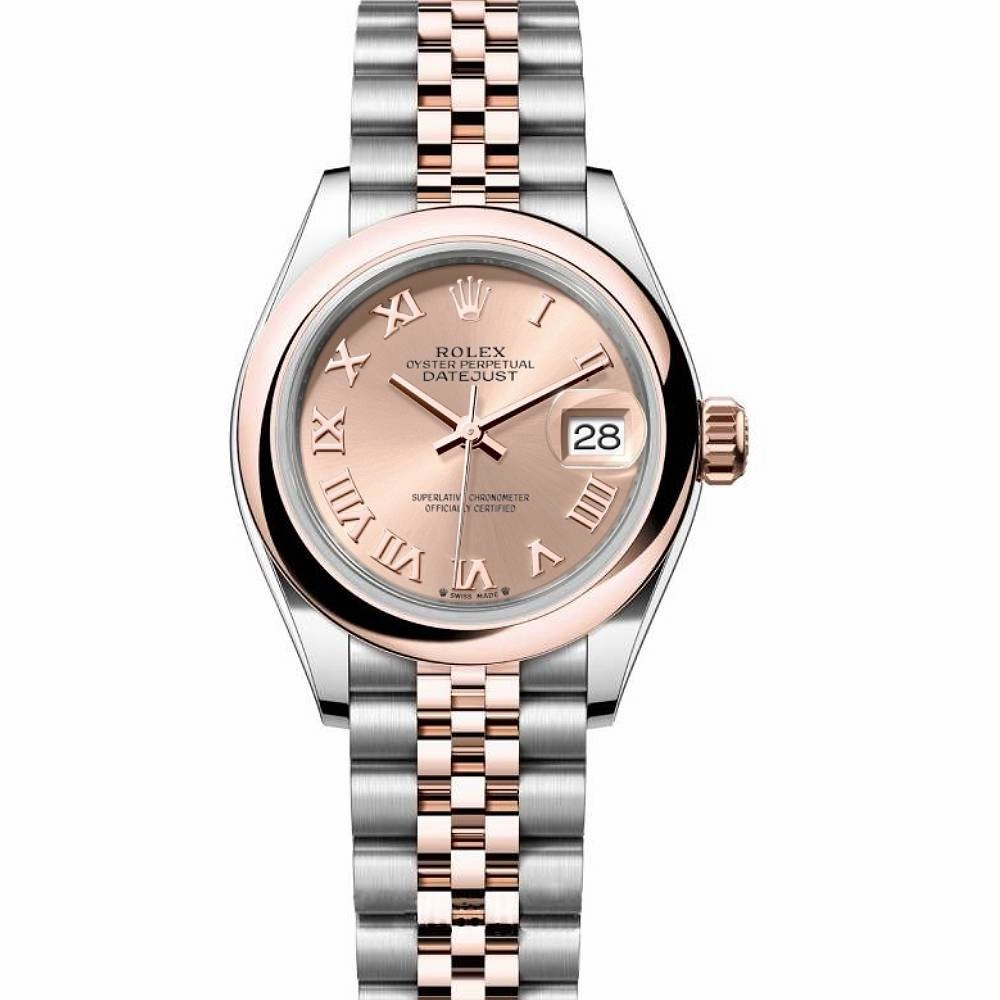 Rolex Lady-Datejust 28mm - Ref: 279161-0025 - Rose Roman Dial, Two Tone Stainless Steel & 18K Rose Gold Jubilee Bracelet Women's Watch
