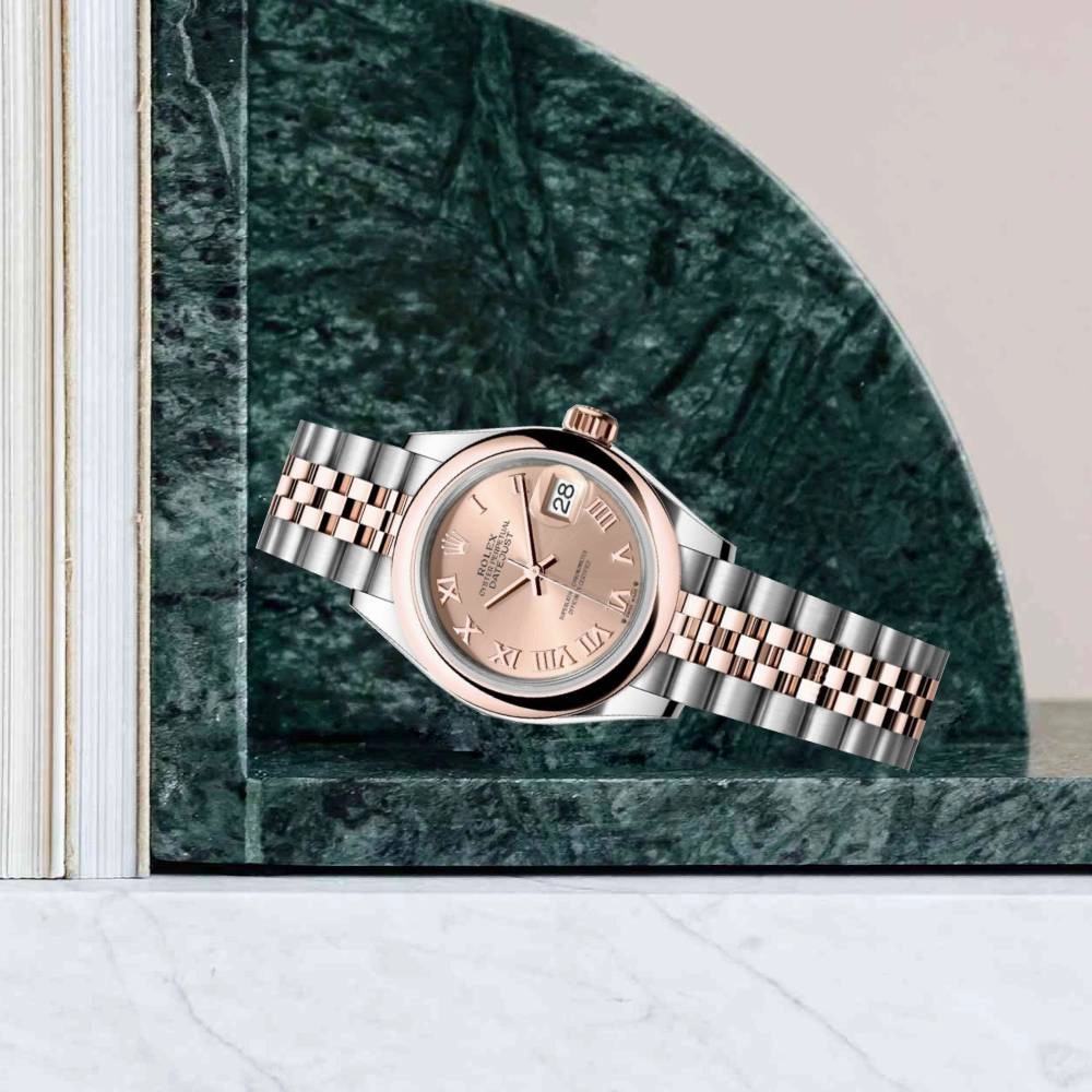 Rolex Lady-Datejust 28mm - Ref: 279161-0025 - Rose Roman Dial, Two Tone Stainless Steel & 18K Rose Gold Jubilee Bracelet Women's Watch
