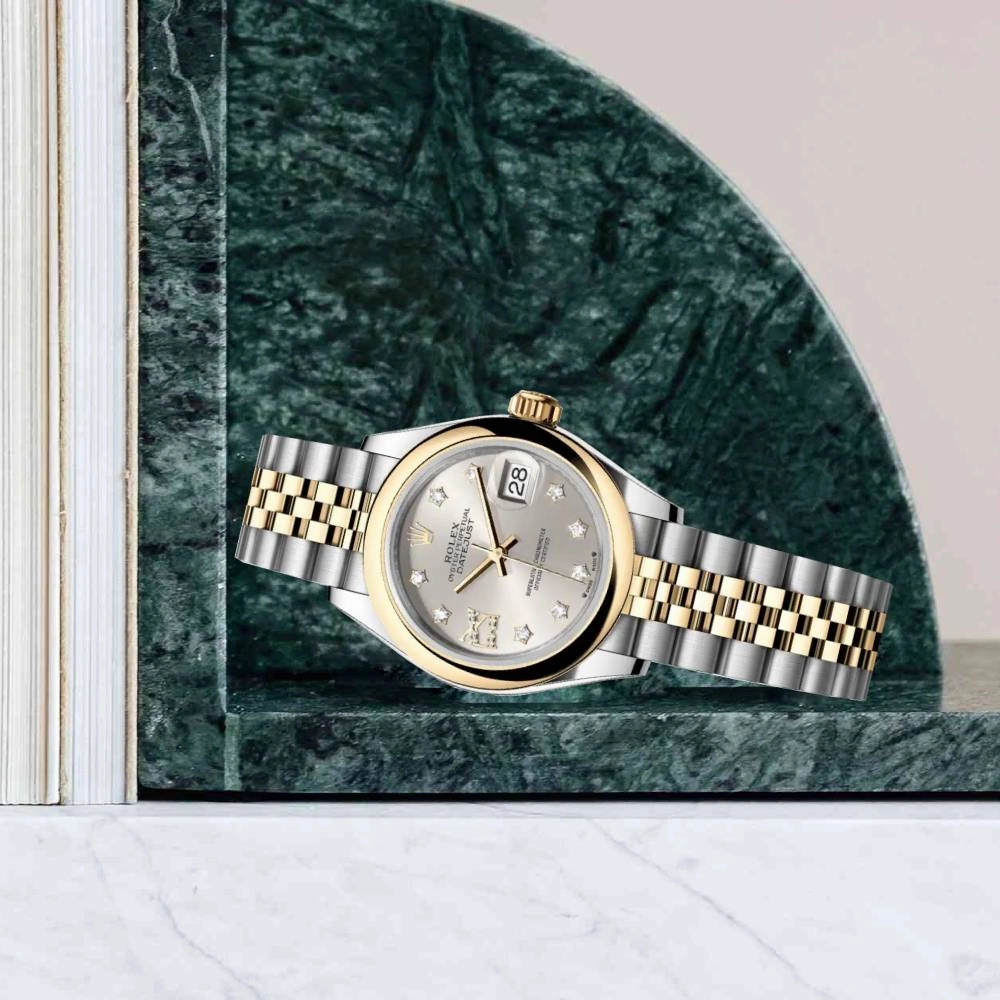 Rolex Lady-Datejust 28mm - Ref: 279163-0003 - Silver Diamond Dial, Two Tone Stainless Steel & 18K Yellow Gold Jubilee Bracelet Women's Watch