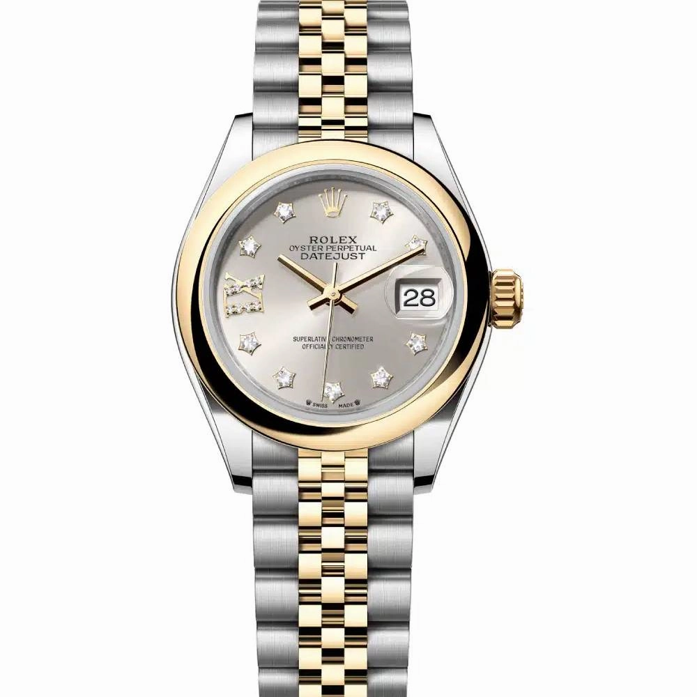 Rolex Lady-Datejust 28mm - Ref: 279163-0003 - Silver Diamond Dial, Two Tone Stainless Steel & 18K Yellow Gold Jubilee Bracelet Women's Watch