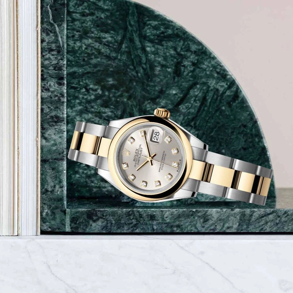 Rolex Lady-Datejust 28mm - Ref: 279163-0008 - Silver Diamond Dial, Two Tone Stainless Steel & 18K Yellow Gold Oyster Bracelet Women's Watch