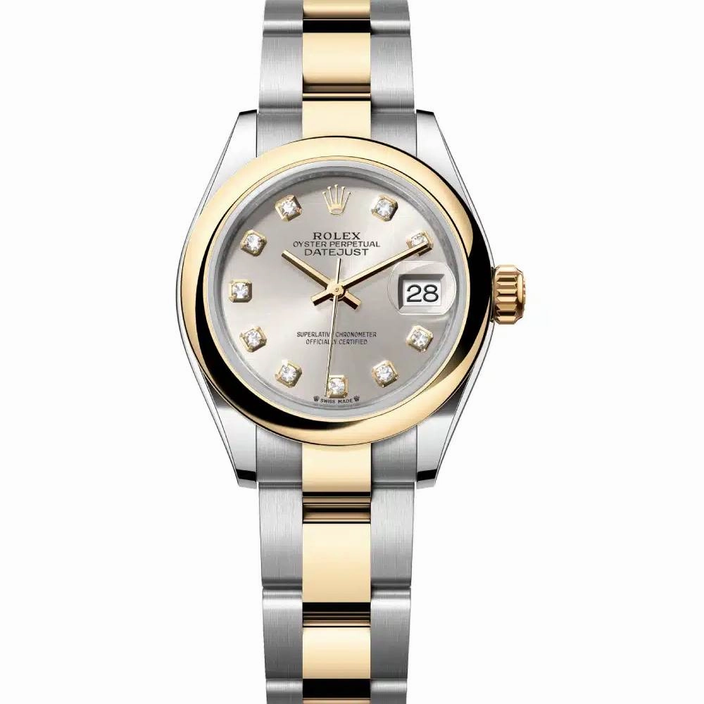 Rolex Lady-Datejust 28mm - Ref: 279163-0008 - Silver Diamond Dial, Two Tone Stainless Steel & 18K Yellow Gold Oyster Bracelet Women's Watch