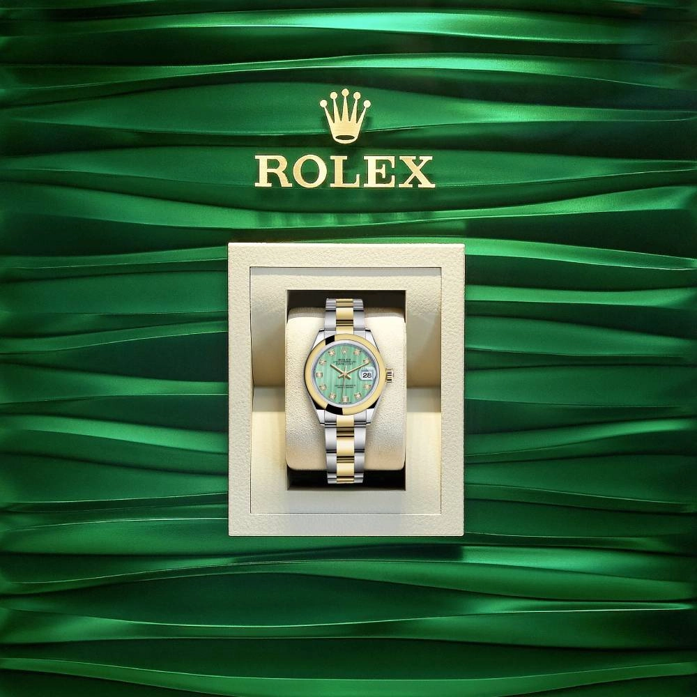 Rolex Lady-Datejust 28mm - Ref: 279163-0016 - Mint Green Diamond Dial, Two Tone Stainless Steel & 18K Yellow Gold Oyster Bracelet Women's Watch