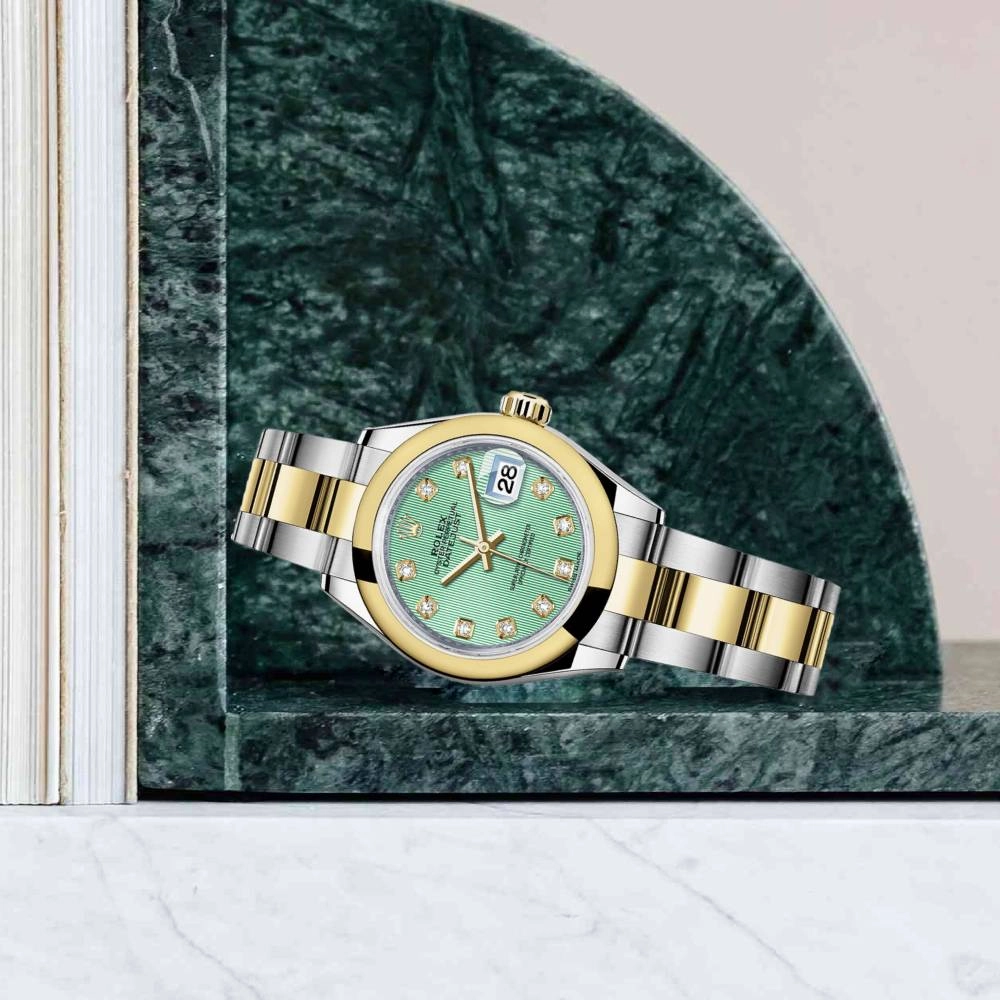 Rolex Lady-Datejust 28mm - Ref: 279163-0016 - Mint Green Diamond Dial, Two Tone Stainless Steel & 18K Yellow Gold Oyster Bracelet Women's Watch