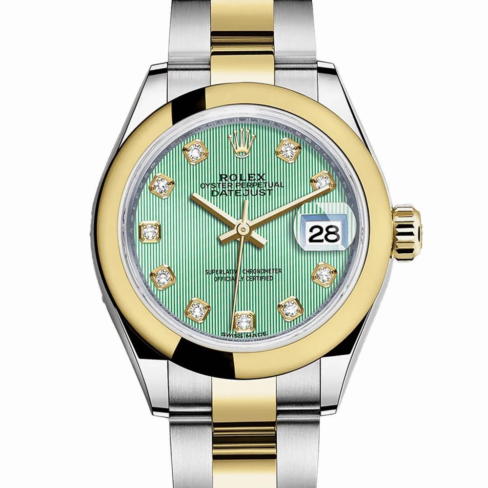Rolex Lady-Datejust 28mm - Ref: 279163-0016 - Mint Green Diamond Dial, Two Tone Stainless Steel & 18K Yellow Gold Oyster Bracelet Women's Watch
