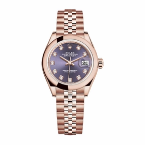 Rolex Lady Datejust 28mm - Ref: 279165-0020 - Aubergine Purple Dial, 18K Rose Gold Jubilee Bracelet Women's Watch