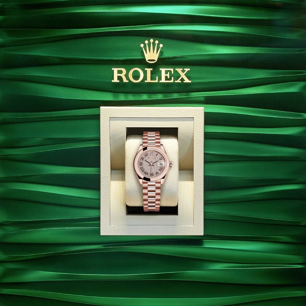 Rolex Lady Datejust 28mm - Ref: 279165-0023 - Diamond Pave Dial, 18K Rose Gold President Bracelet Women's Watch