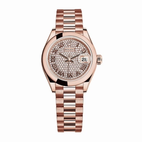 Rolex Lady Datejust 28mm - Ref: 279165-0023 - Diamond Pave Dial, 18K Rose Gold President Bracelet Women's Watch