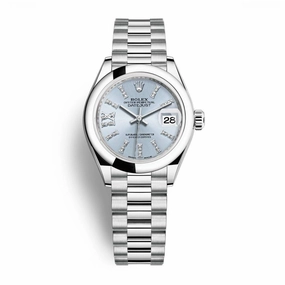 Rolex Lady-Datejust 28mm - Ref: 279166-0002 - Ice Blue Roman Diamond Dial, Platinum President Bracelet Women's Watch
