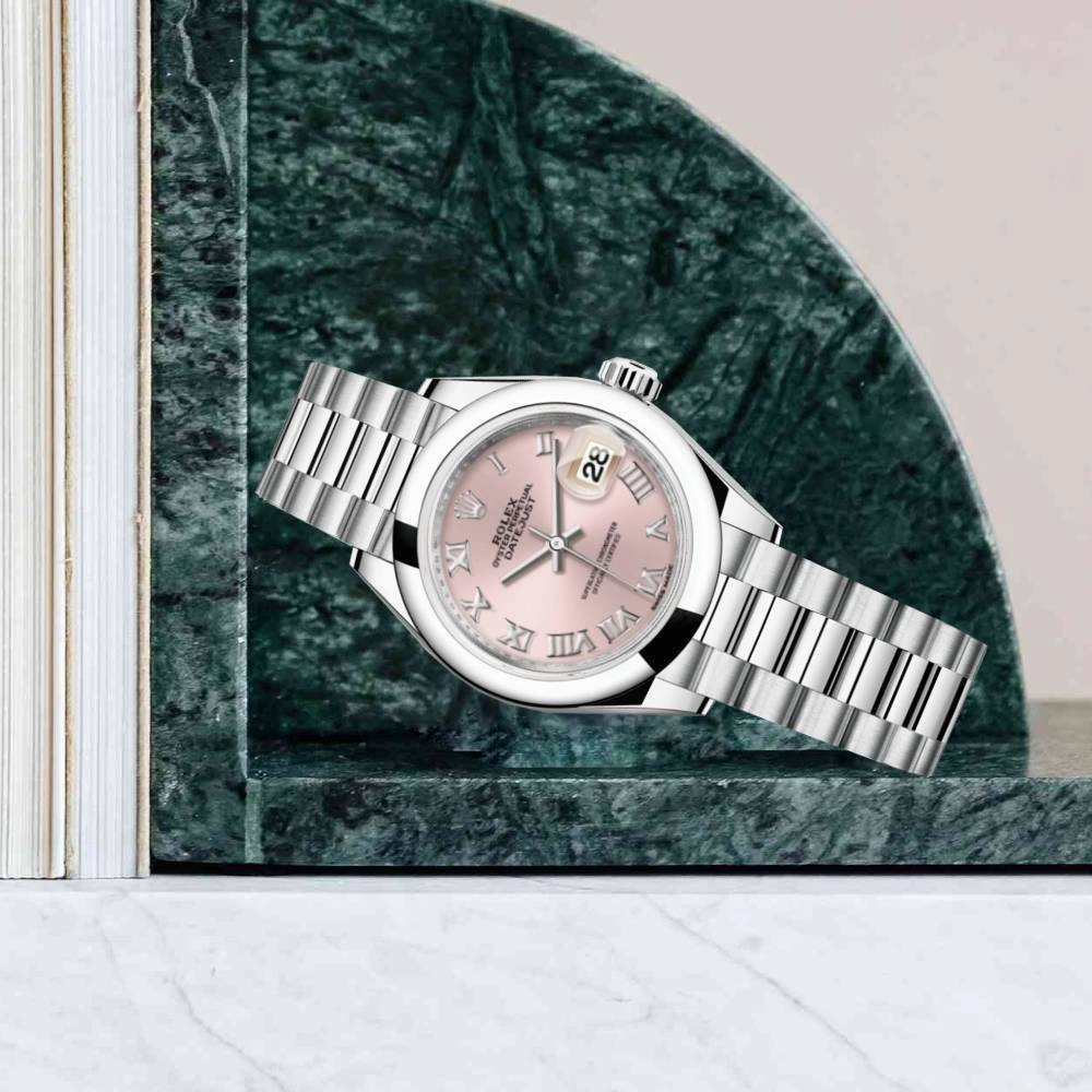 Rolex Lady-Datejust 28mm - Ref: 279166-0012 - Pink Roman Dial, Platinum President Bracelet Women's Watch