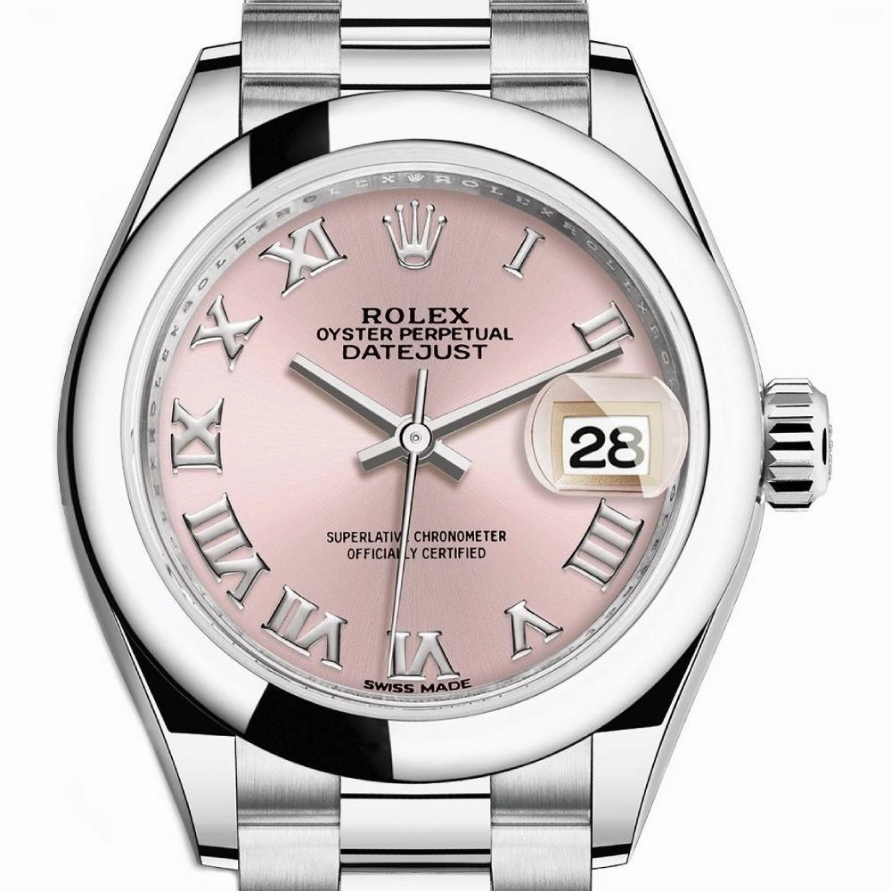 Rolex Lady-Datejust 28mm - Ref: 279166-0012 - Pink Roman Dial, Platinum President Bracelet Women's Watch