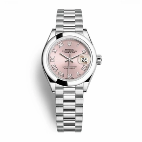 Rolex Lady-Datejust 28mm - Ref: 279166-0012 - Pink Roman Dial, Platinum President Bracelet Women's Watch
