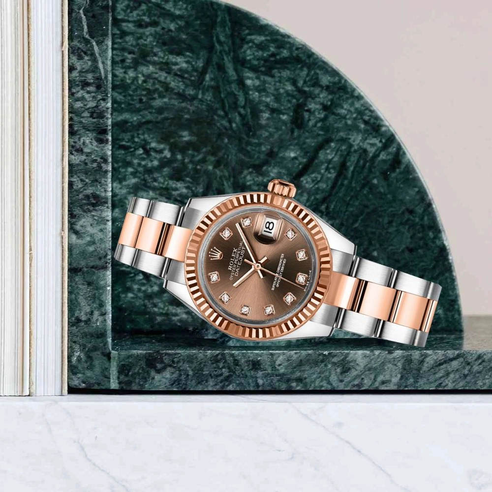 Rolex Lady-Datejust 28mm - Ref: 279171-0012 - Chocolate Diamond Dial, Two Tone Stainless Steel & 18K Rose Gold Oyster Bracelet Women's Watch