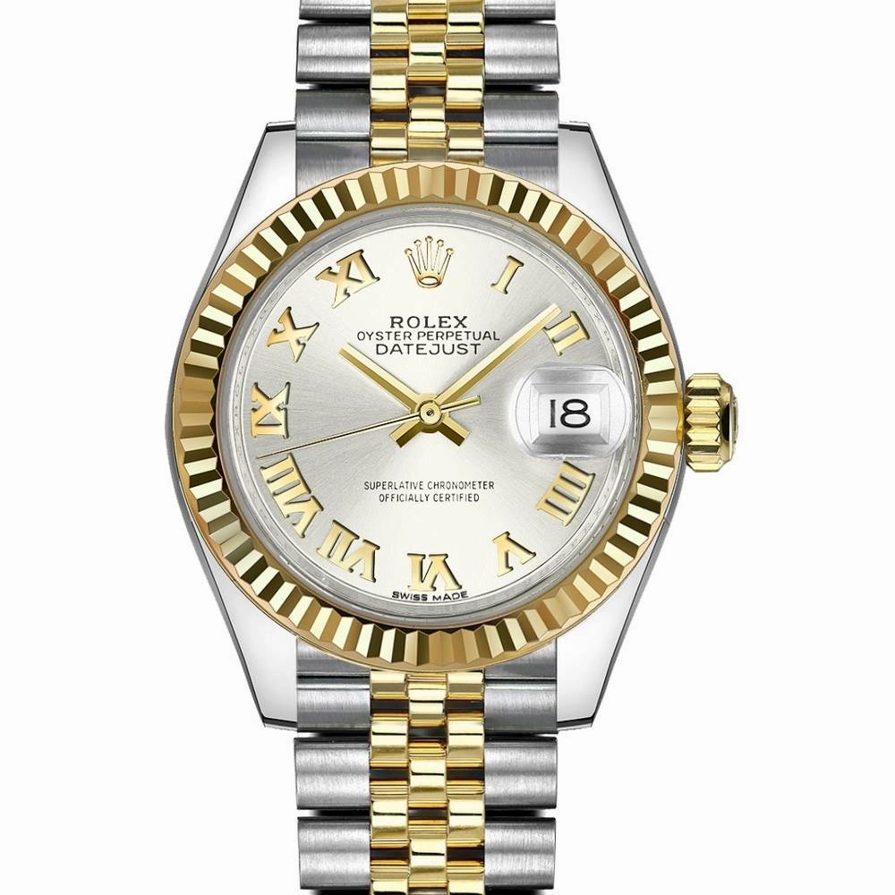 Rolex Lady-Datejust 28mm - Ref: 279173-0005 - Silver Roman Dial, Two Tone Stainless Steel & 18K Yellow Gold Jubilee Bracelet Women's Watch