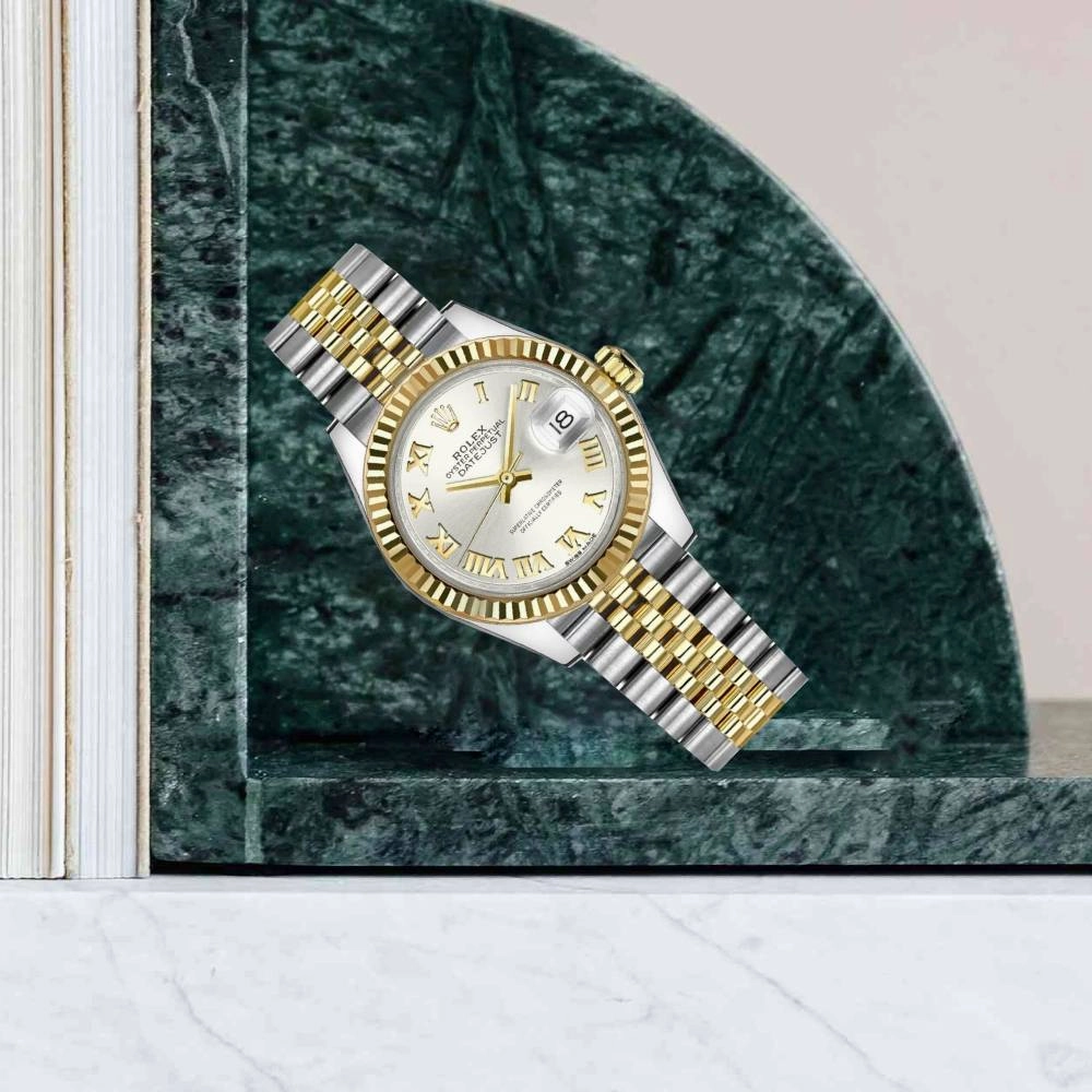 Rolex Lady-Datejust 28mm - Ref: 279173-0005 - Silver Roman Dial, Two Tone Stainless Steel & 18K Yellow Gold Jubilee Bracelet Women's Watch