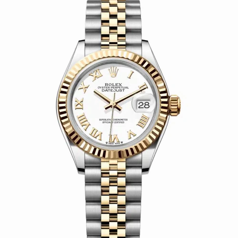 Rolex Lady-Datejust 28mm - Ref: 279173-0023 - White Roman Dial, Two Tone Stainless Steel & 18K Yellow Gold Jubilee Bracelet Women's Watch