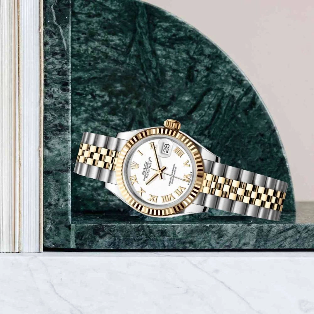 Rolex Lady-Datejust 28mm - Ref: 279173-0023 - White Roman Dial, Two Tone Stainless Steel & 18K Yellow Gold Jubilee Bracelet Women's Watch