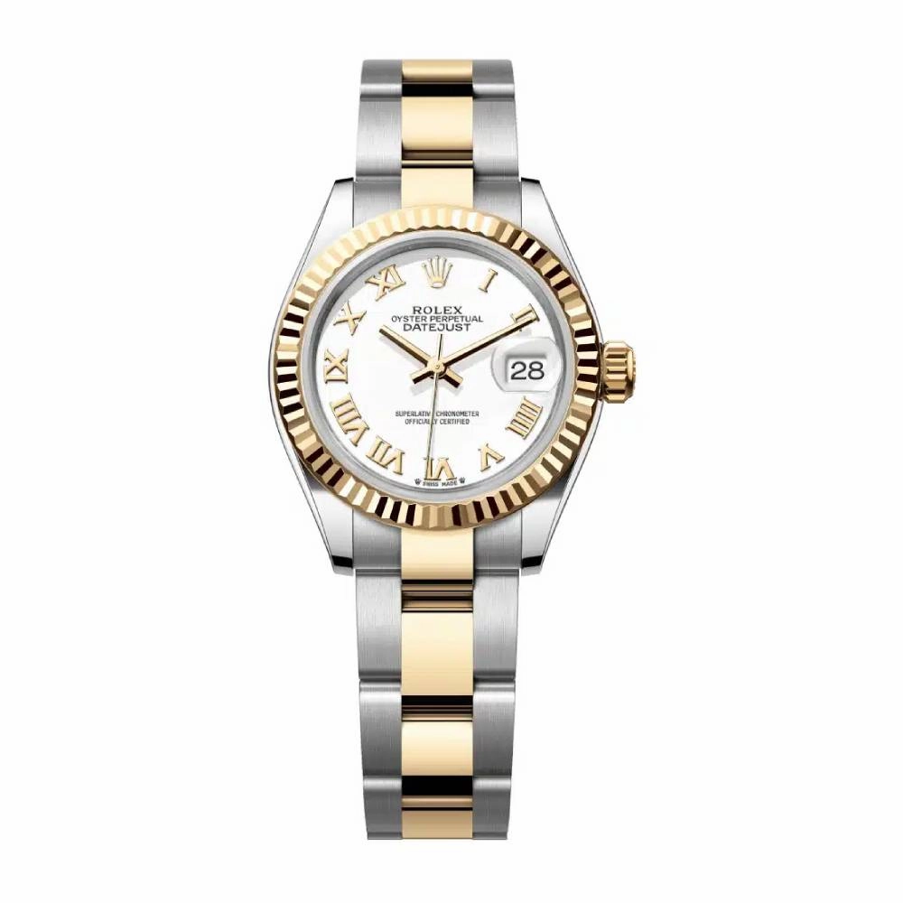 Rolex Lady-Datejust 28mm - Ref: 279173-0024 - White Roman Dial, Two Tone Stainless Steel & 18K Yellow Gold Oyster Bracelet Women's Watch