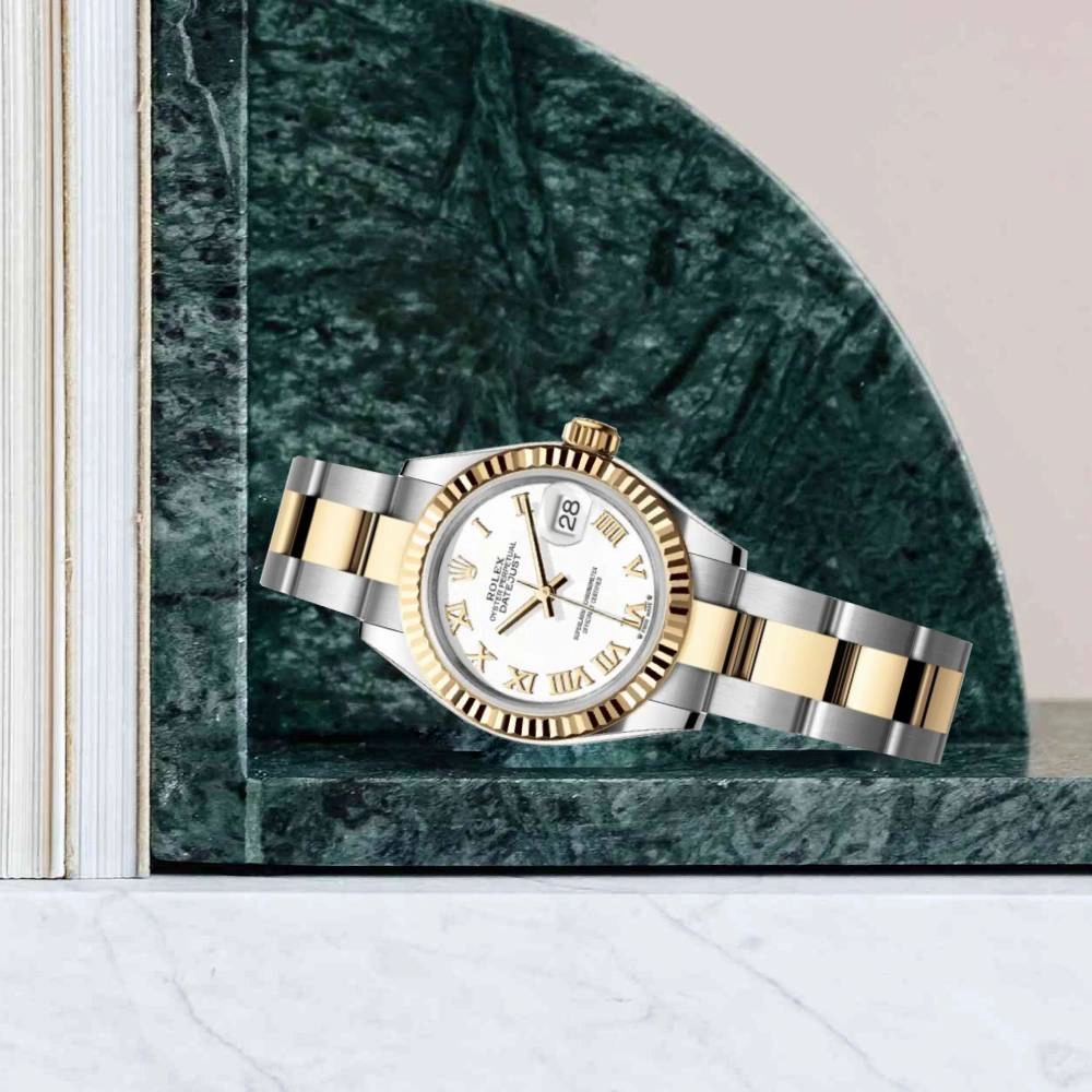Rolex Lady-Datejust 28mm - Ref: 279173-0024 - White Roman Dial, Two Tone Stainless Steel & 18K Yellow Gold Oyster Bracelet Women's Watch