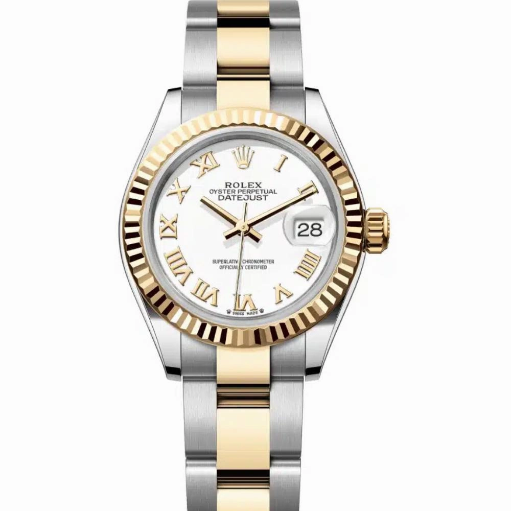 Rolex Lady-Datejust 28mm - Ref: 279173-0024 - White Roman Dial, Two Tone Stainless Steel & 18K Yellow Gold Oyster Bracelet Women's Watch