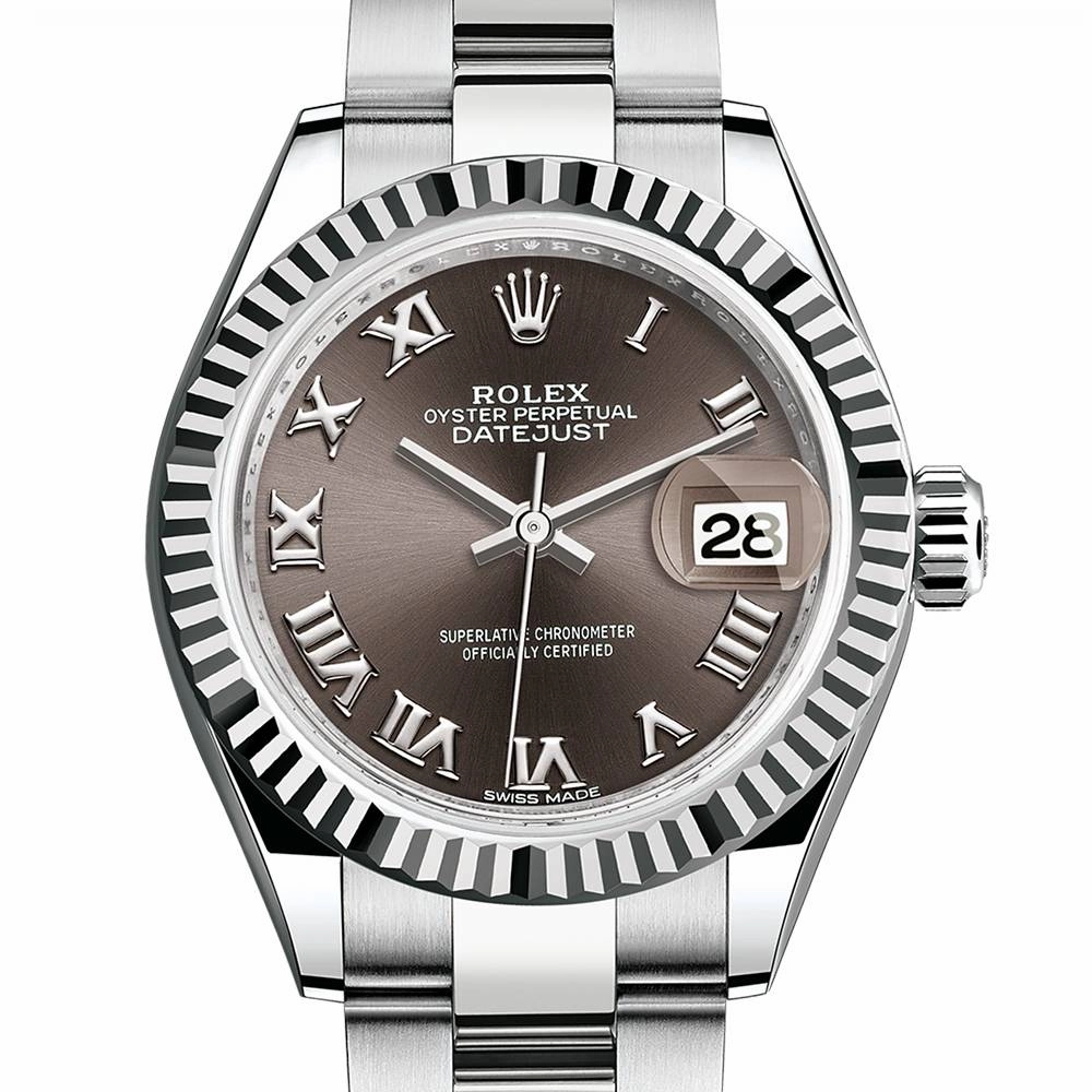Rolex Lady-Datejust 28mm - Ref: 279174-0014 - Dark Grey Roman Dial, Stainless Steel Oyster Bracelet Women's Watch