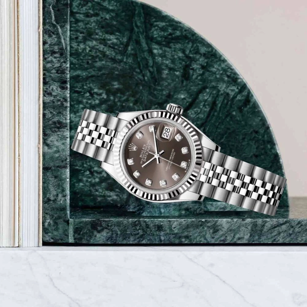 Rolex Lady-Datejust 28mm - Ref: 279174-0015 - Dark Grey Diamond Dial, Stainless Steel Jubilee Bracelet Women's Watch