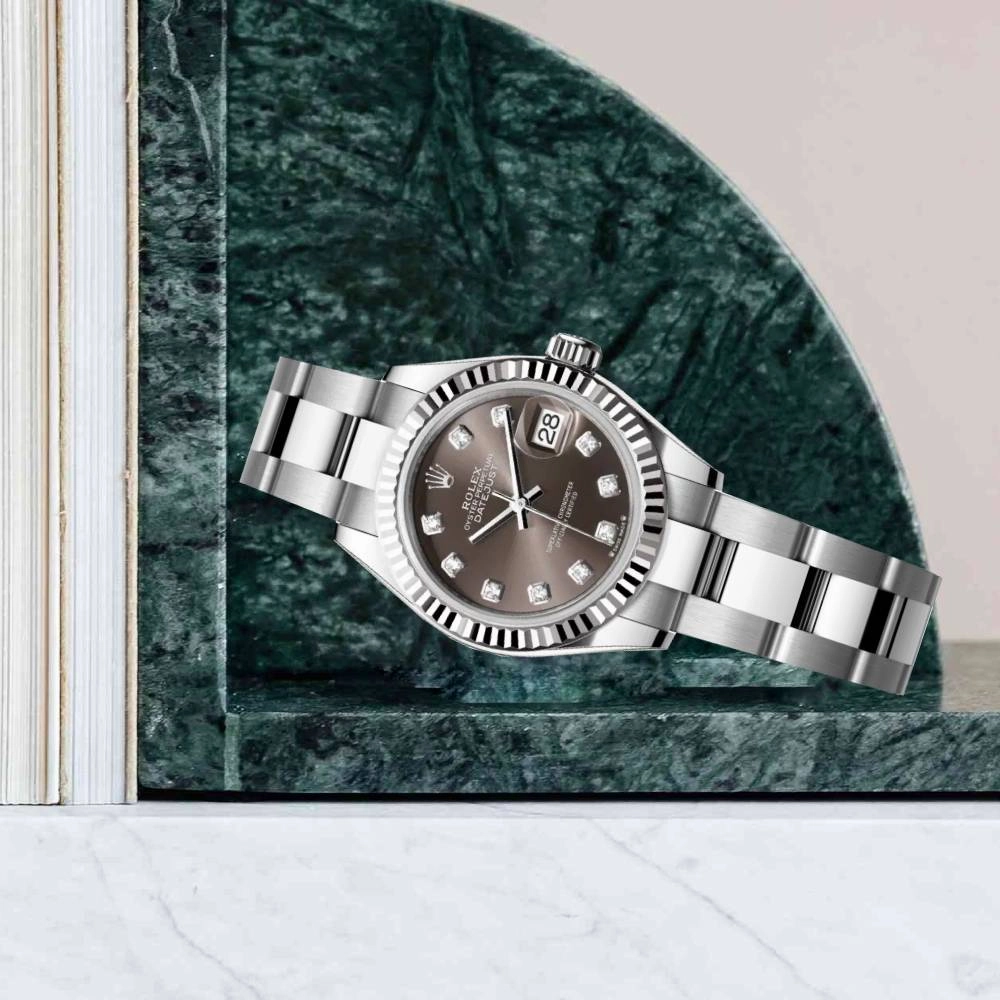 Rolex Lady-Datejust 28mm - Ref: 279174-0016 - Dark Grey Diamond Dial, Stainless Steel Oyster Bracelet Women's Watch