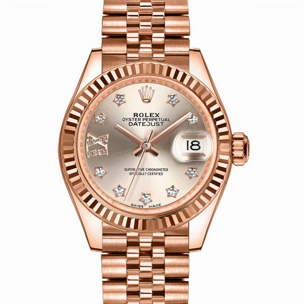 Rolex Lady Datejust 28mm - Ref: 279175-0006 - Sundust Dial, 18K Rose Gold Jubilee Bracelet Women's Watch