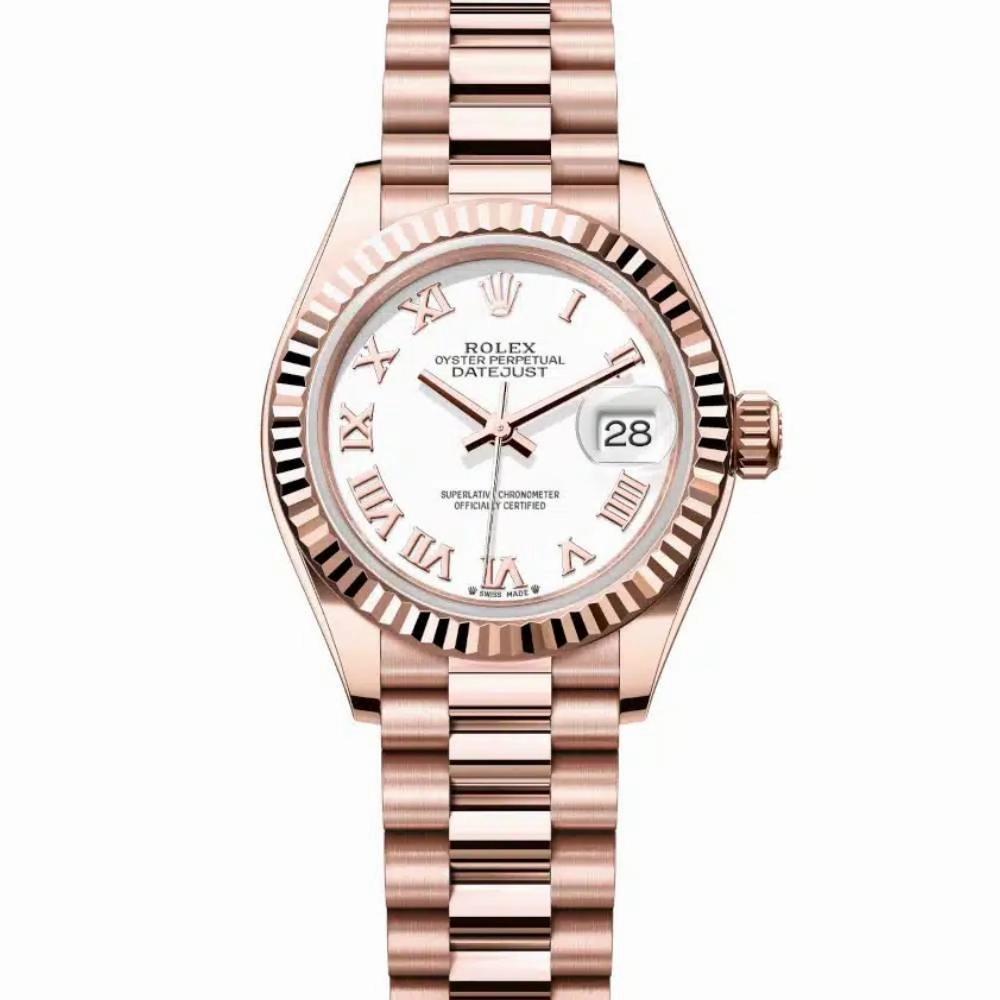 Rolex Lady Datejust 28mm - Ref: 279175-0021 - White Dial, 18K Rose Gold President Bracelet Women's Watch