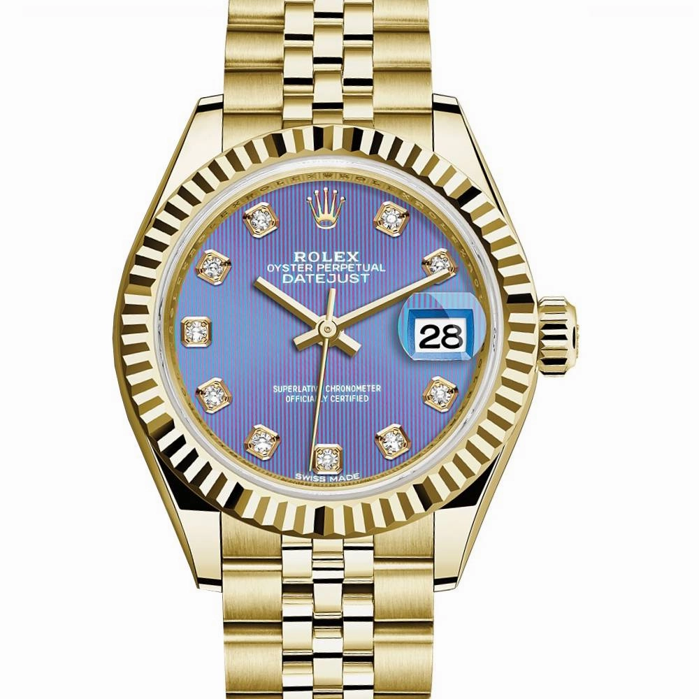 Rolex Lady Datejust 28mm - Ref: 279178-0019 - Purple Dial, 18K Yellow Gold Jubilee Bracelet Women's Watch