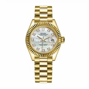 Rolex Lady Datejust 28mm - Ref: 279178-0025 - White Mother of Pearl Dial, 18K Yellow Gold President Bracelet Women's Watch