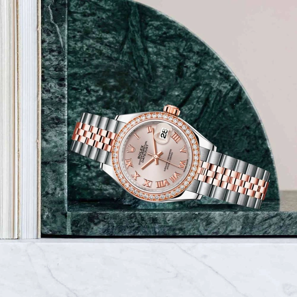 Rolex Lady-Datejust 28mm - Ref: 279381rbr-0005 - Sundust Roman Dial & Diamond Bezel, Two Tone Stainless Steel & 18K Rose Gold Jubilee Bracelet Women's Watch