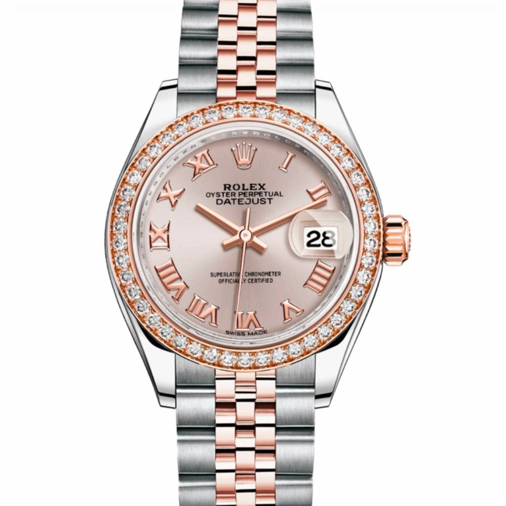 Rolex Lady-Datejust 28mm - Ref: 279381rbr-0005 - Sundust Roman Dial & Diamond Bezel, Two Tone Stainless Steel & 18K Rose Gold Jubilee Bracelet Women's Watch