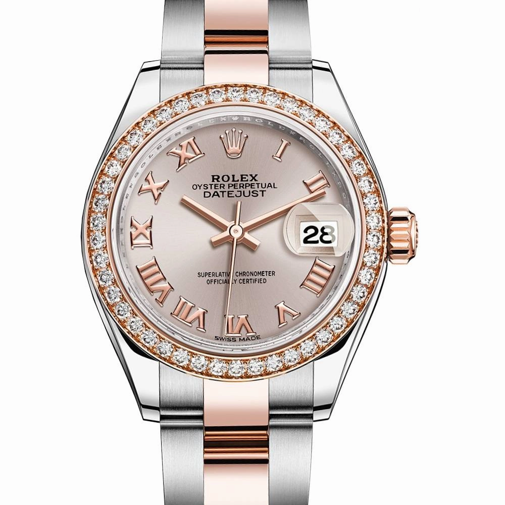 Rolex Lady-Datejust 28mm - Ref: 279381rbr-0006 - Sundust Roman Dial & Diamond Bezel, Two Tone Stainless Steel & 18K Rose Gold Oyster Bracelet Women's Watch