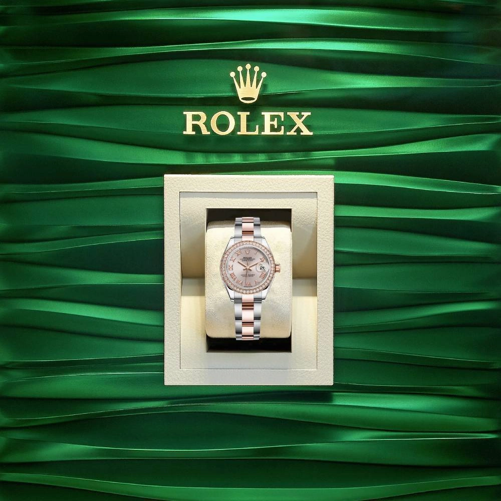 Rolex Lady-Datejust 28mm - Ref: 279381rbr-0006 - Sundust Roman Dial & Diamond Bezel, Two Tone Stainless Steel & 18K Rose Gold Oyster Bracelet Women's Watch