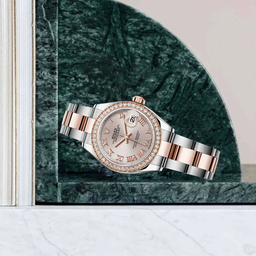 Rolex Lady-Datejust 28mm - Ref: 279381rbr-0006 - Sundust Roman Dial & Diamond Bezel, Two Tone Stainless Steel & 18K Rose Gold Oyster Bracelet Women's Watch