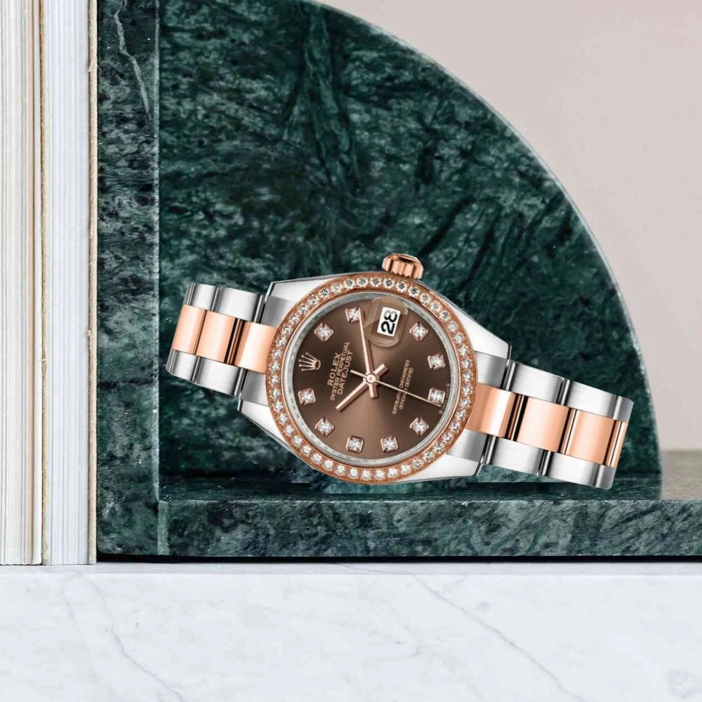 Rolex Lady-Datejust 28mm - Ref: 279381rbr-0012 - Chocolate Diamond Dial & Diamond Bezel, Two Tone Stainless Steel & 18K Rose Gold Oyster Bracelet Women's Watch