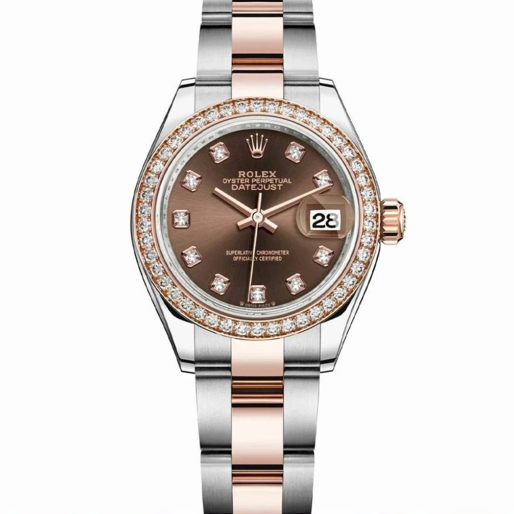 Rolex Lady-Datejust 28mm - Ref: 279381rbr-0012 - Chocolate Diamond Dial & Diamond Bezel, Two Tone Stainless Steel & 18K Rose Gold Oyster Bracelet Women's Watch