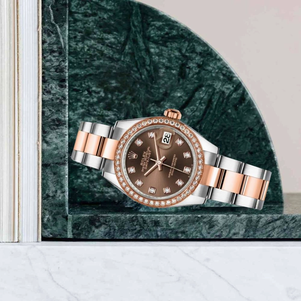 Rolex Lady-Datejust 28mm - Ref: 279381rbr-0012 - Chocolate Diamond Dial & Diamond Bezel, Two Tone Stainless Steel & 18K Rose Gold Oyster Bracelet Women's Watch