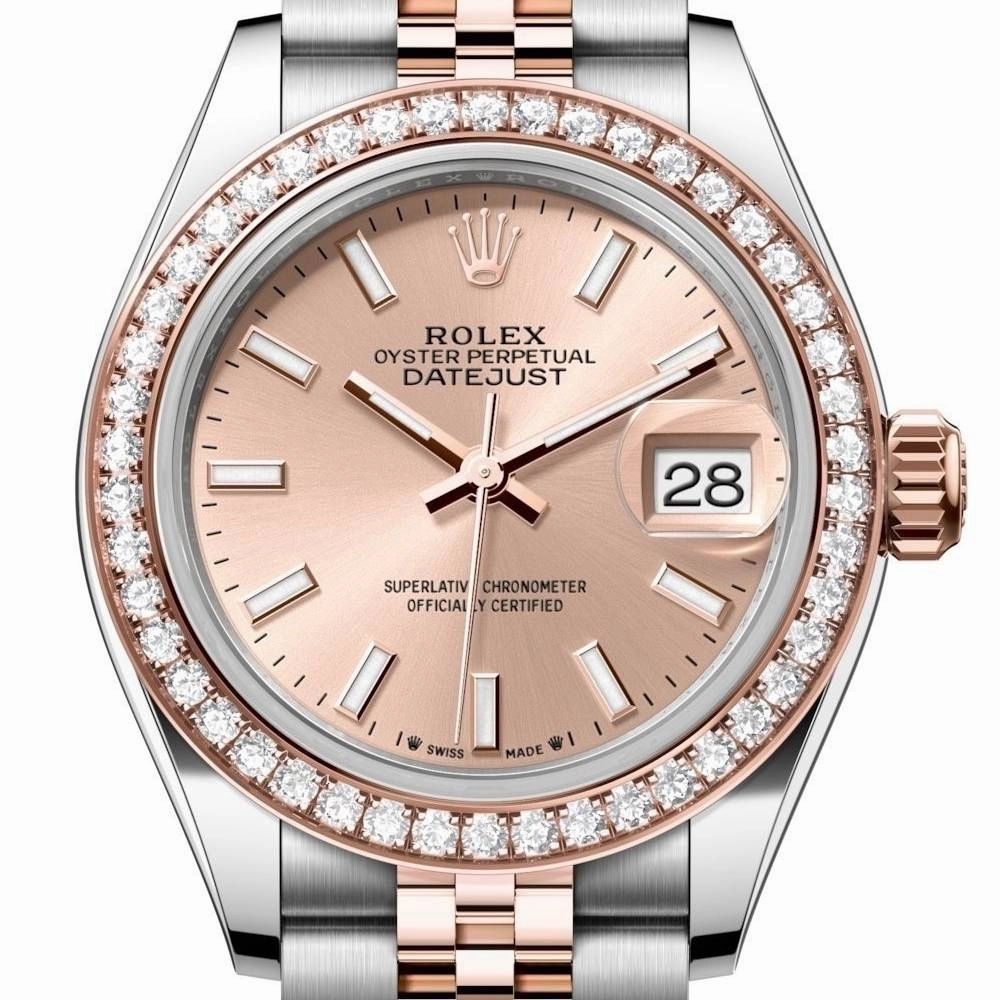 Rolex Lady-Datejust 28mm - Ref: 279381rbr-0023 - Rose Stick Dial & Diamond Bezel, Two Tone Stainless Steel & 18K Rose Gold Jubilee Bracelet Women's Watch
