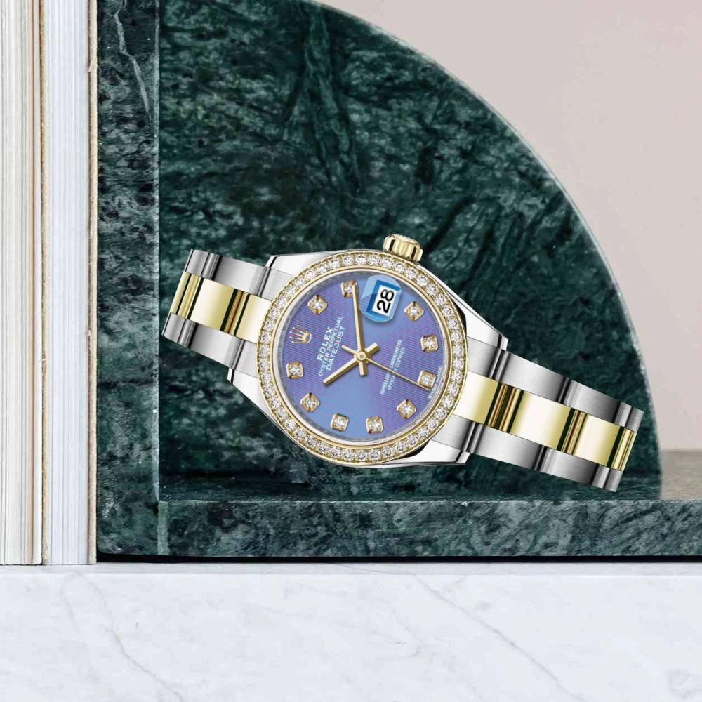 Rolex Lady-Datejust 28mm - Ref: 279383rbr-0016 - Lavender Purple Diamond Dial & Diamond Bezel, Two Tone Stainless Steel & 18K Yellow Gold Oyster Bracelet Women's Watch