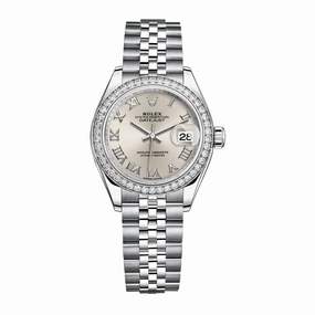 Rolex Lady-Datejust 28mm - Ref: 279384rbr-0009 - Silver Roman Dial & Diamond Bezel, Stainless Steel Jubilee Bracelet Women's Watch