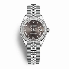 Rolex Lady-Datejust 28mm - Ref: 279384rbr-0015 - Dark Grey Roman Dial & Diamond Bezel, Stainless Steel Jubilee Bracelet Women's Watch