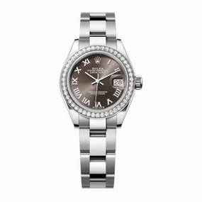 Rolex Lady-Datejust 28mm - Ref: 279384rbr-0016 - Dark Grey Roman Dial & Diamond Bezel, Stainless Steel Oyster Bracelet Women's Watch